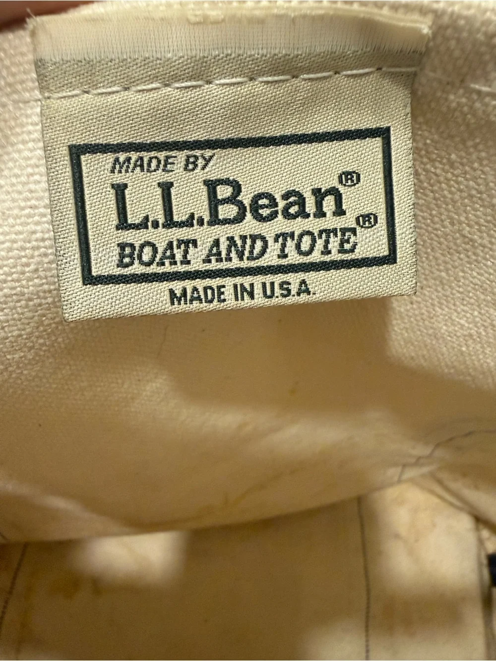 LL Bean Boat & Tote Canvas Bag Ivory Blue Size Medium Made in USA Taylor